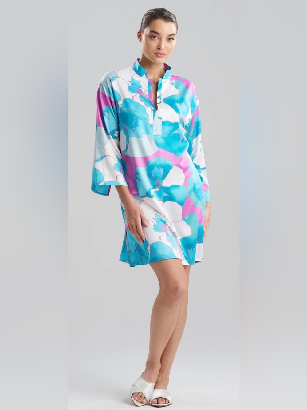 NATORI Floria Printed Satin Sleepshirt Size M
